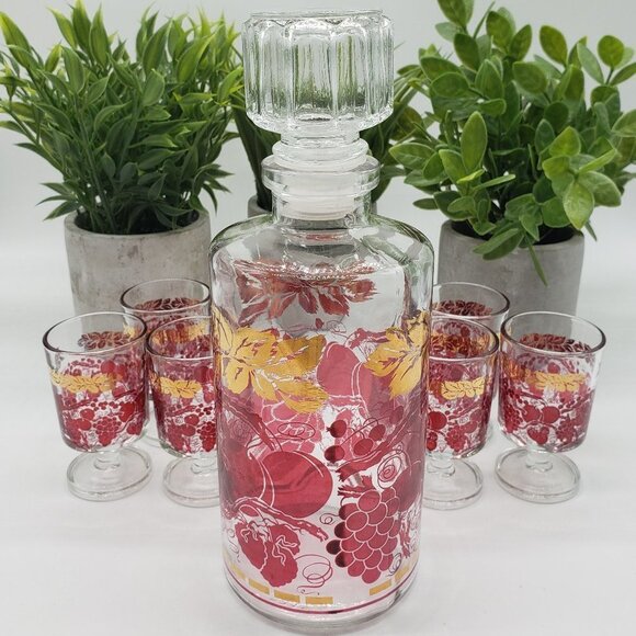 Luminarc France Vintage Gold & Red Fruit Glass Liqueur Decanter Set - Picture 8 of 12